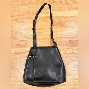 Vintage Longchamp Roseau Shoulder Bag in Black Leather with Gold Hardware